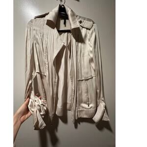 BCBGMAXAZRIA Champagne Luxe Silky Asym Zip Satin Moto Jacket XXS